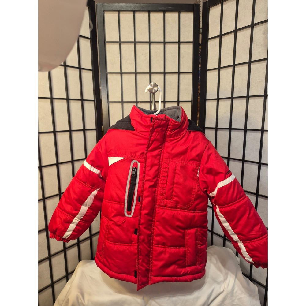 London Fog Boys Red Puffer Jacket Fleece Lined Hooded Winter Coat Size 5/6